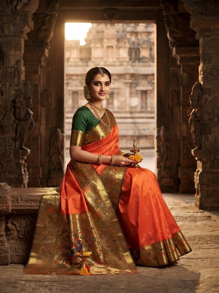 Gilded Majesty- Kanchivaram Paithani Silk (Semi) Saree