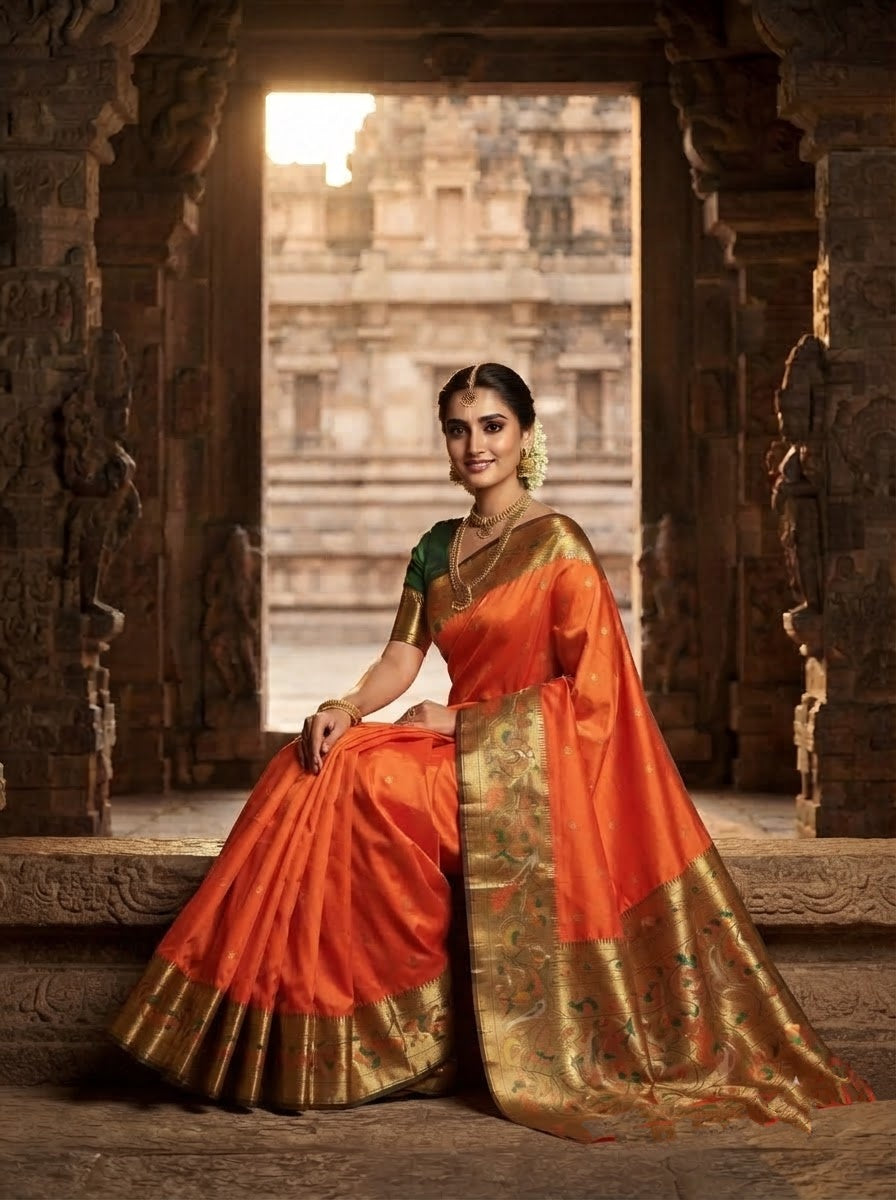 Gilded Majesty- Kanchivaram Paithani Silk (Semi) Saree