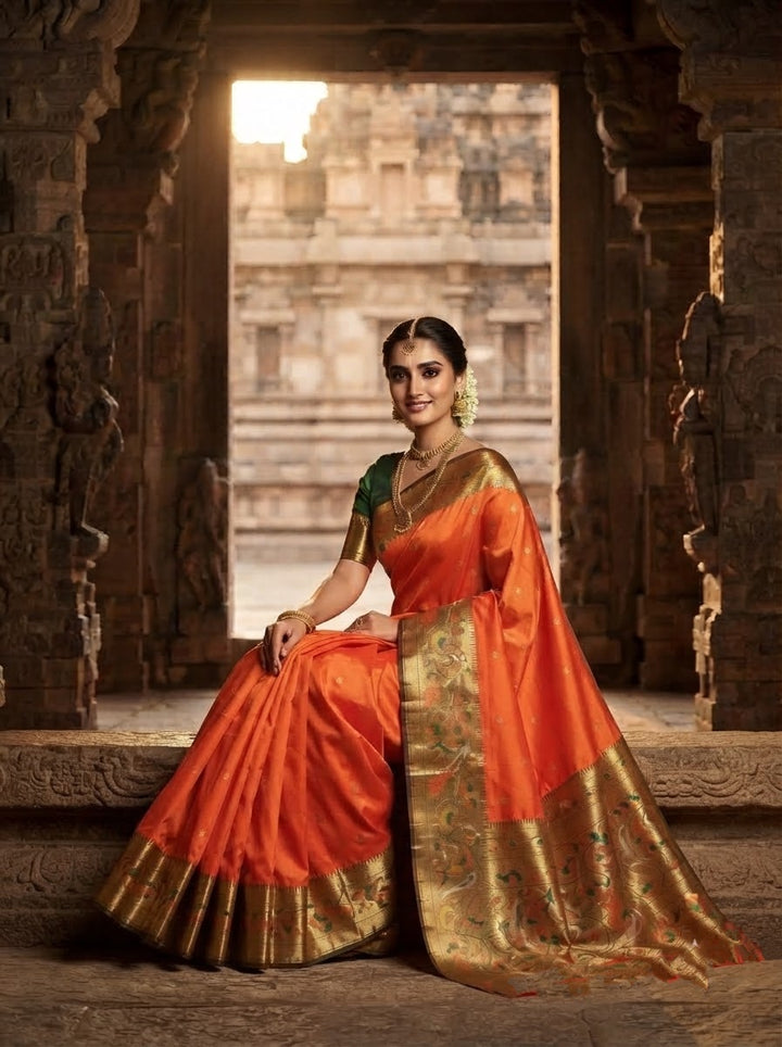 Gilded Majesty- Kanchivaram Paithani Silk (Semi) Saree