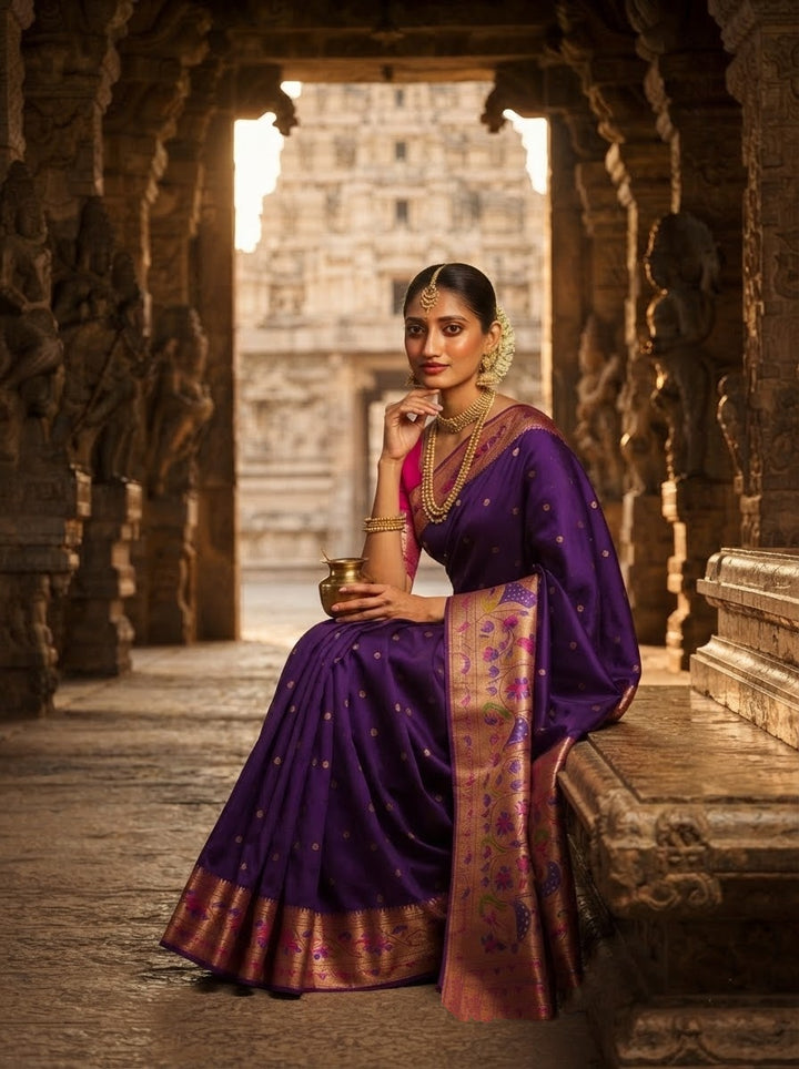 Gilded Majesty- Kanchivaram Paithani Silk (Semi) Saree