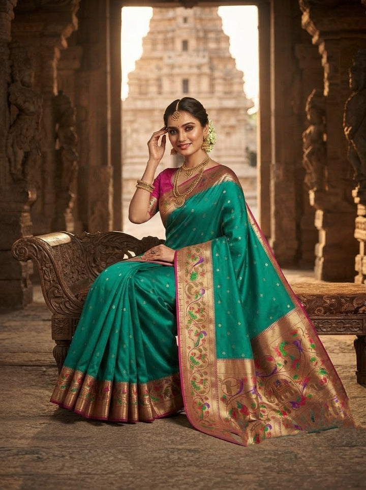 Gilded Majesty- Kanchivaram Paithani Silk (Semi) Saree