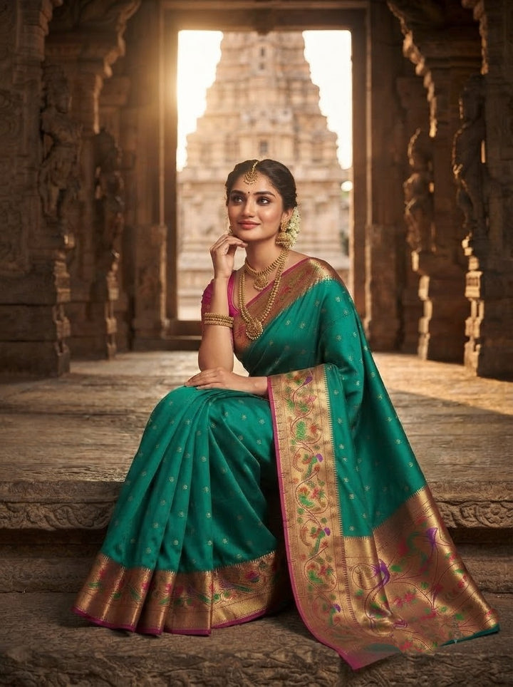 Gilded Majesty- Kanchivaram Paithani Silk (Semi) Saree
