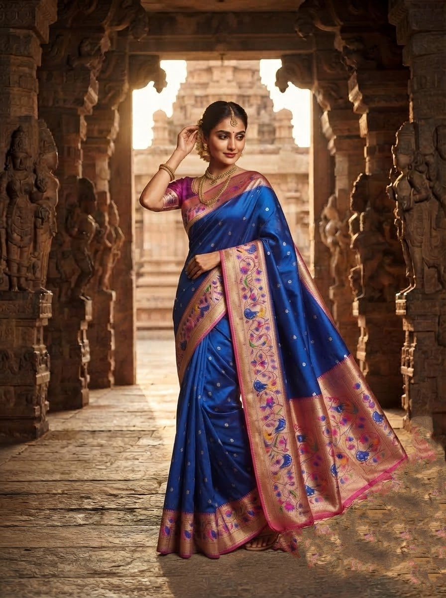 Gilded Majesty- Kanchivaram Paithani Silk (Semi) Saree