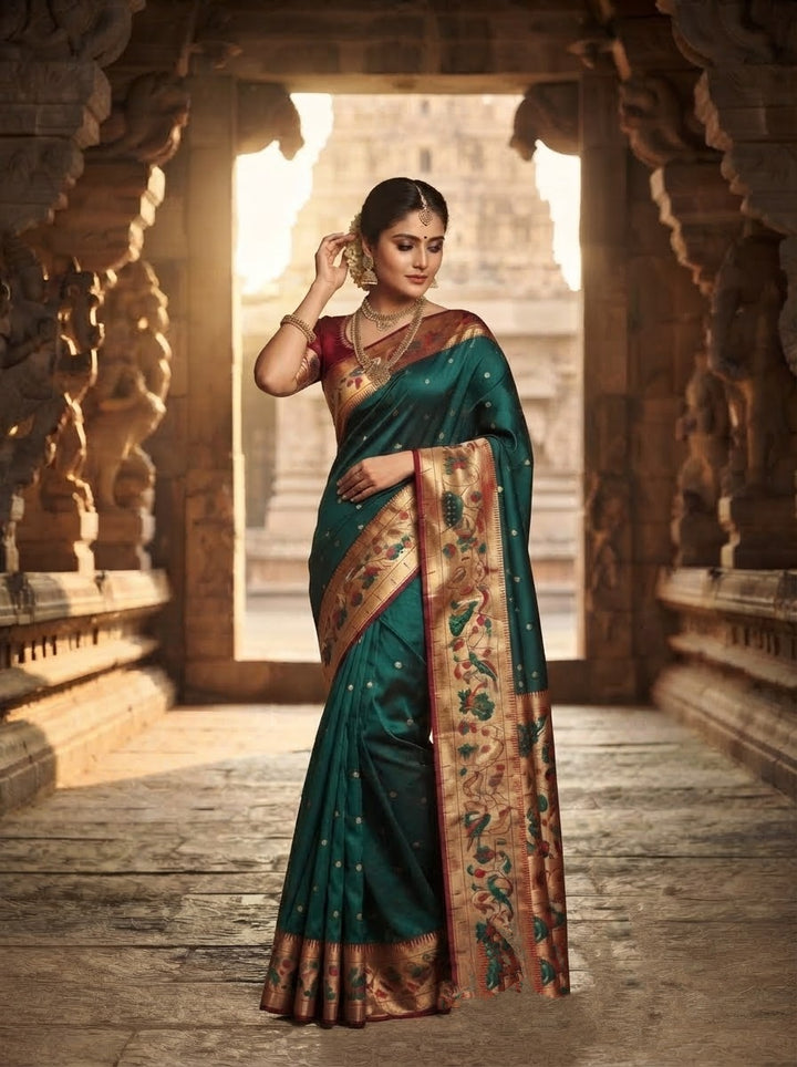 Gilded Majesty- Kanchivaram Paithani Silk (Semi) Saree
