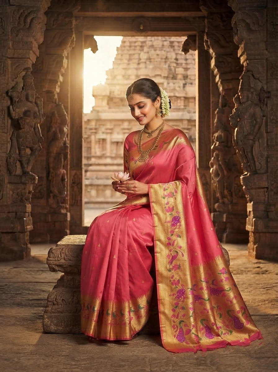 Gilded Majesty- Kanchivaram Paithani Silk (Semi) Saree