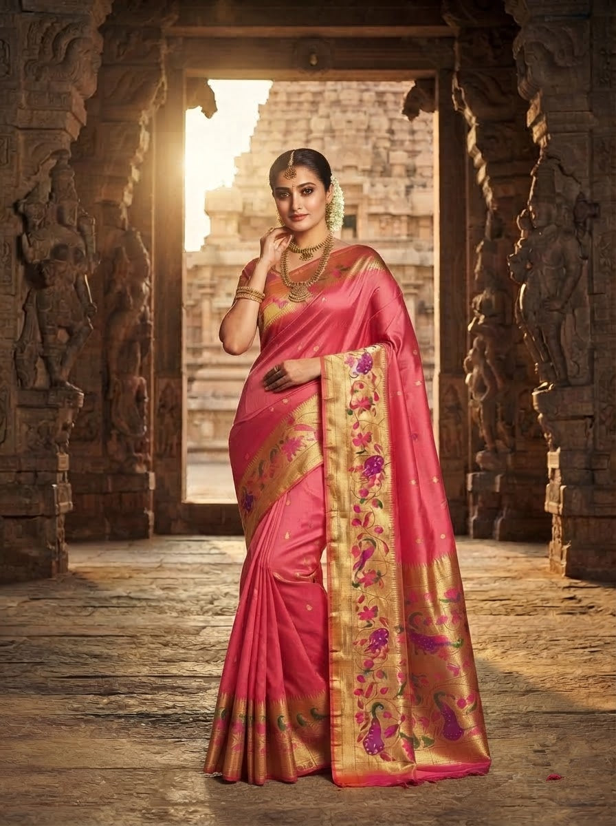 Gilded Majesty- Kanchivaram Paithani Silk (Semi) Saree