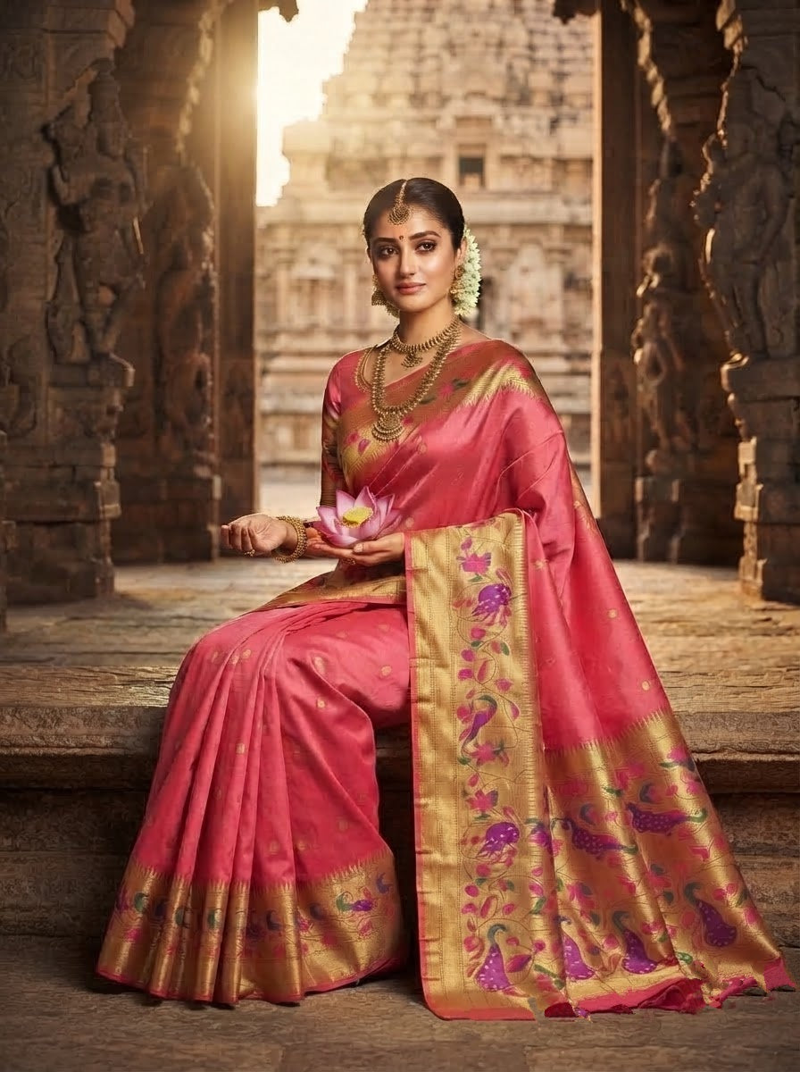 Gilded Majesty- Kanchivaram Paithani Silk (Semi) Saree