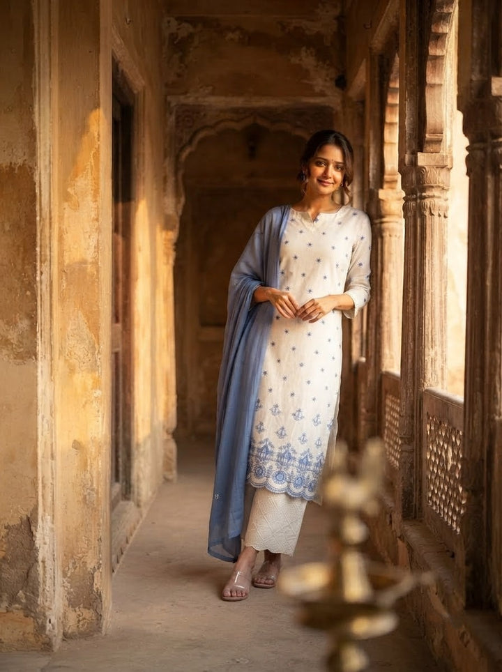 Aira Bloom- 3 Piece Cotton Kurti Set