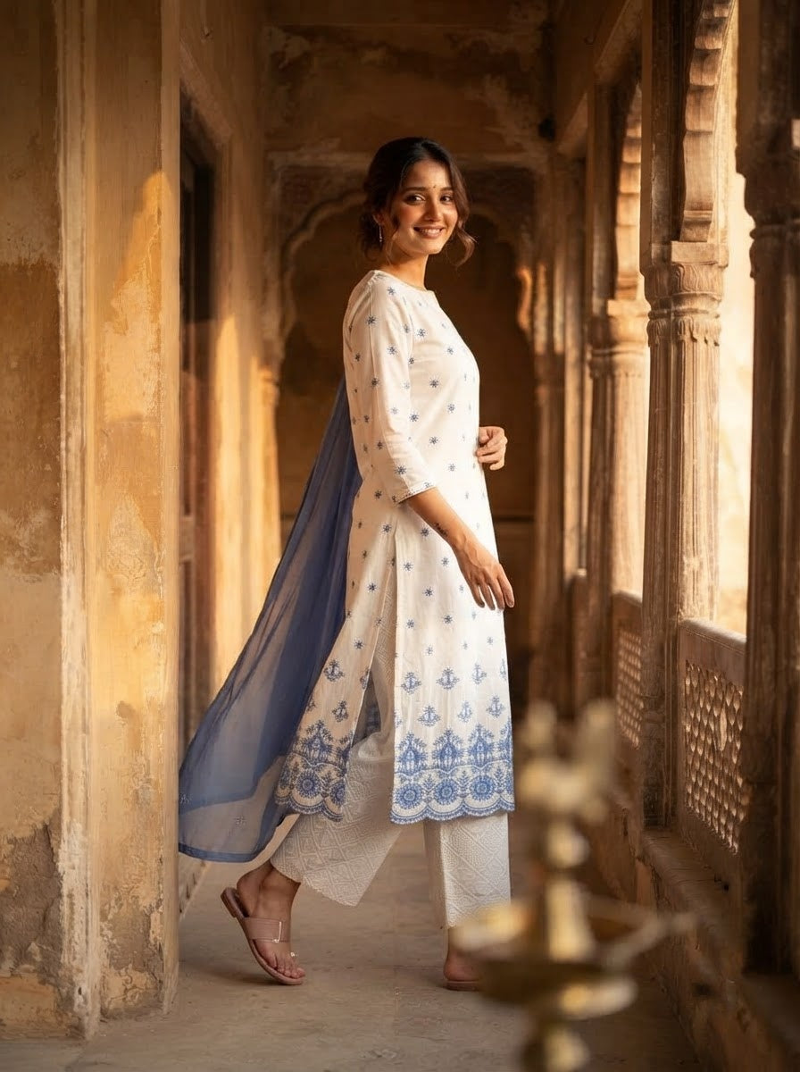 Aira Bloom- 3 Piece Cotton Kurti Set
