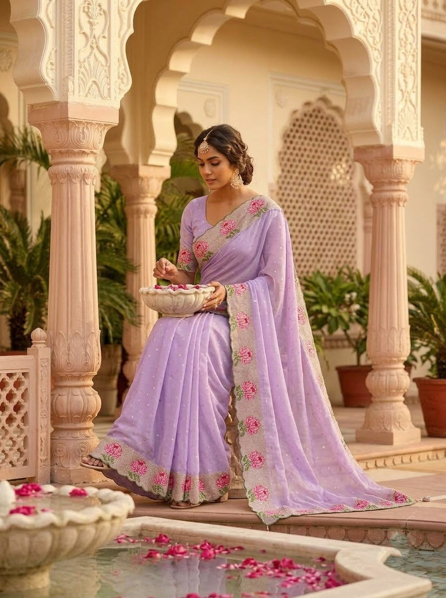 Emerald Noir- Silk (Semi) Saree with Mirror Work