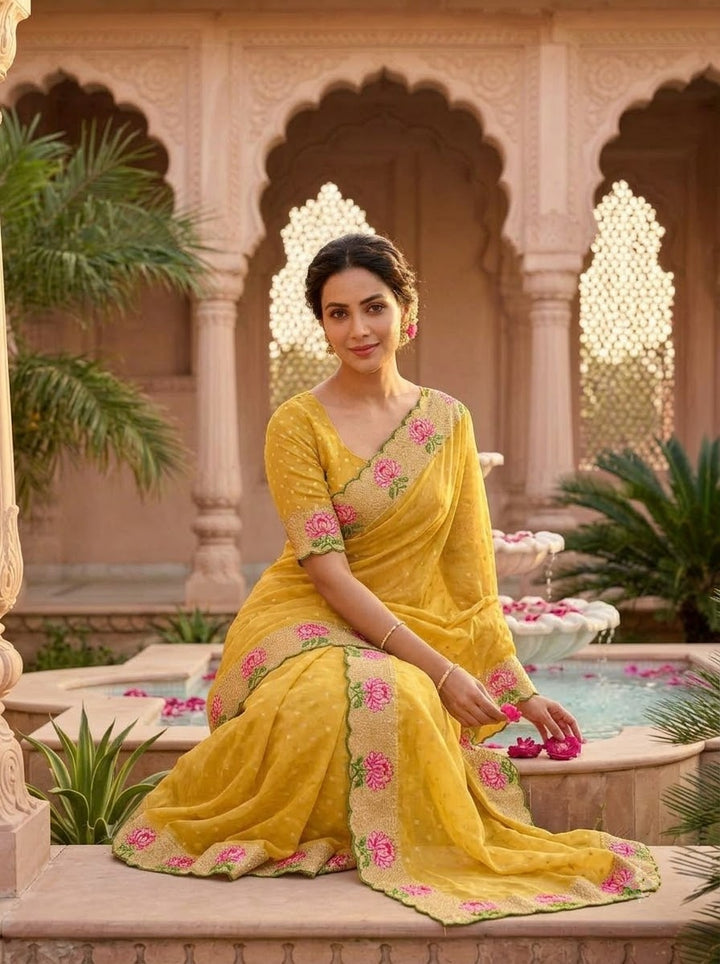 Emerald Noir- Moss Chiffon Saree Mirror Work