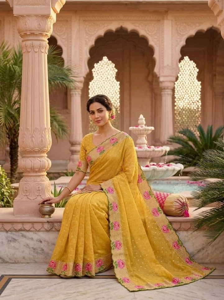 Emerald Noir- Moss Chiffon Saree Mirror Work
