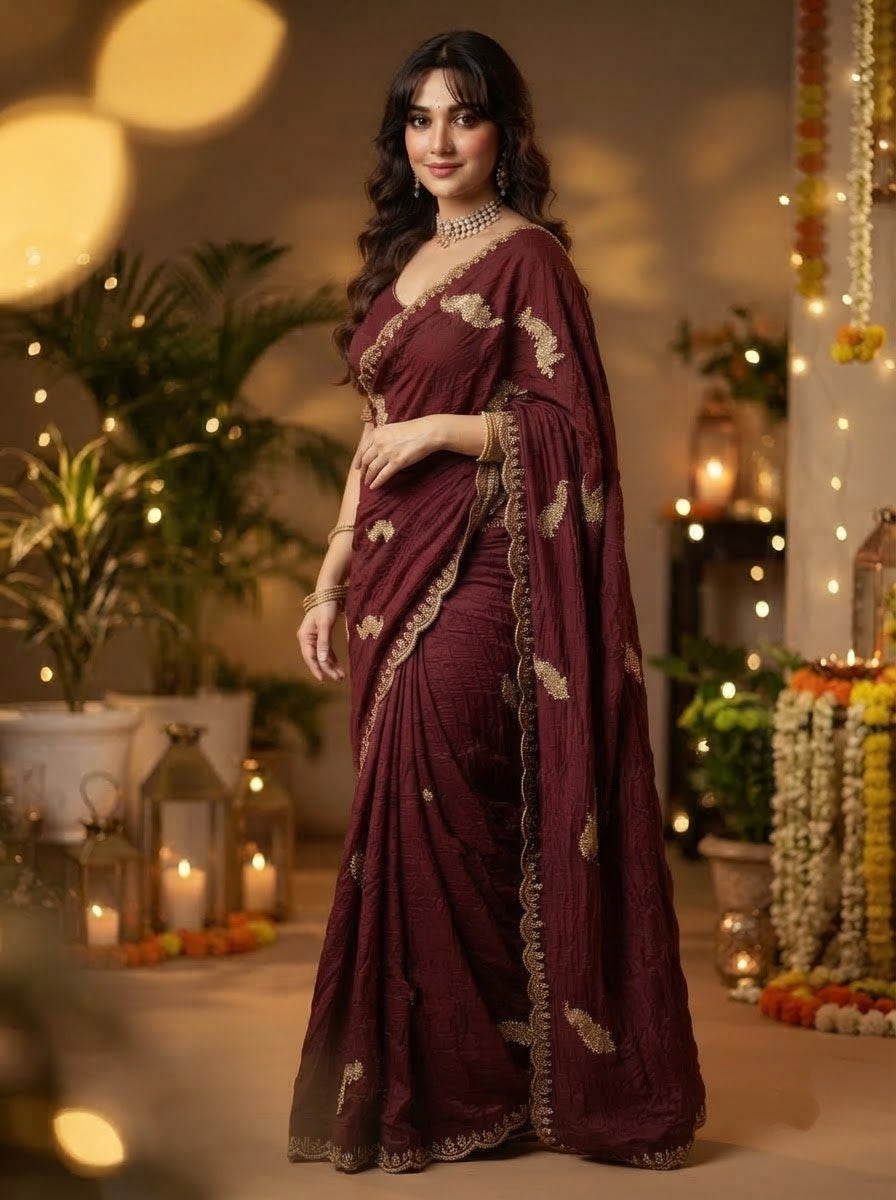 Elowen Glow  Rangoli Crush Silk Saree