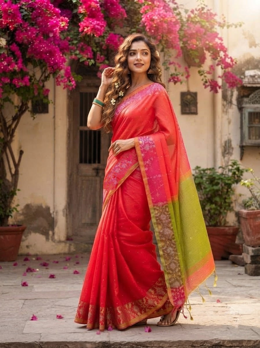 Ranga Priya khadi Jamdani Saree