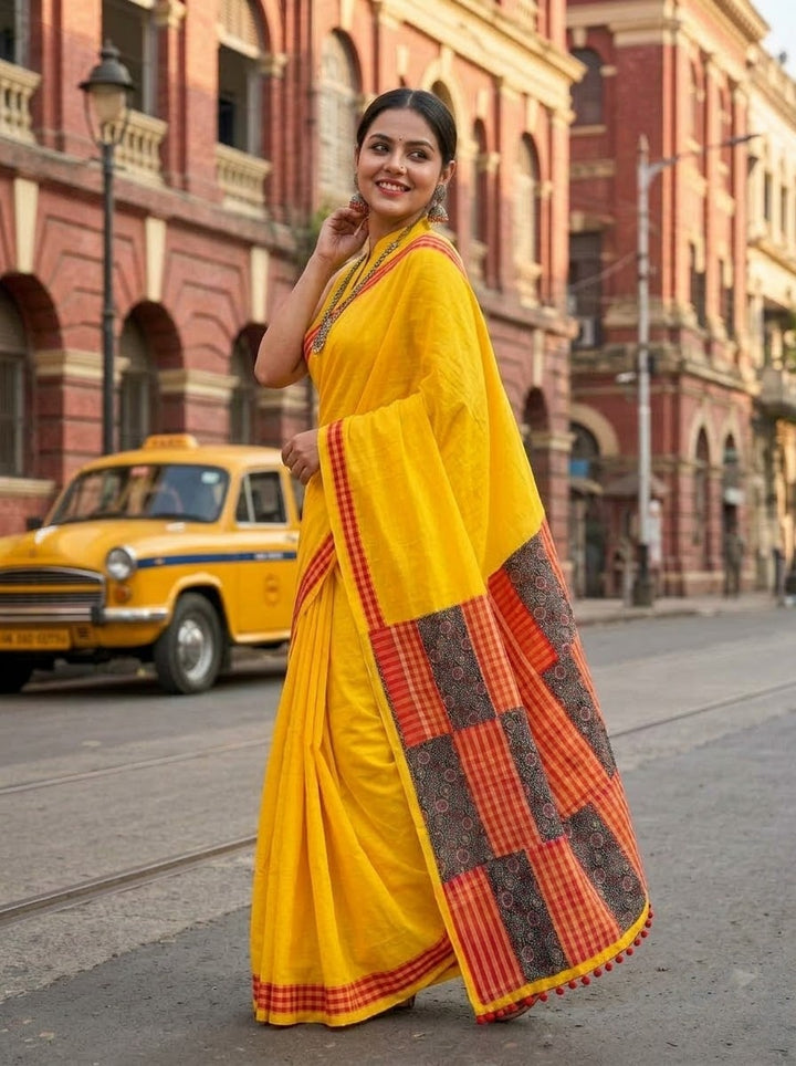 Aruneshi - Cotton Saree With  Gamcha Mismatched pallu