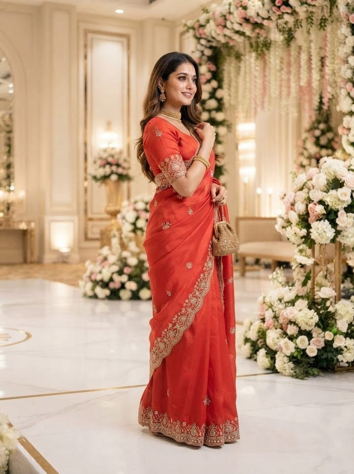 Regal Beauty – Soft Tissue Saree With Embroidery Work