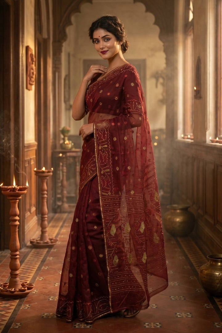 Swarnalekha Dhakai Jamdani Saree