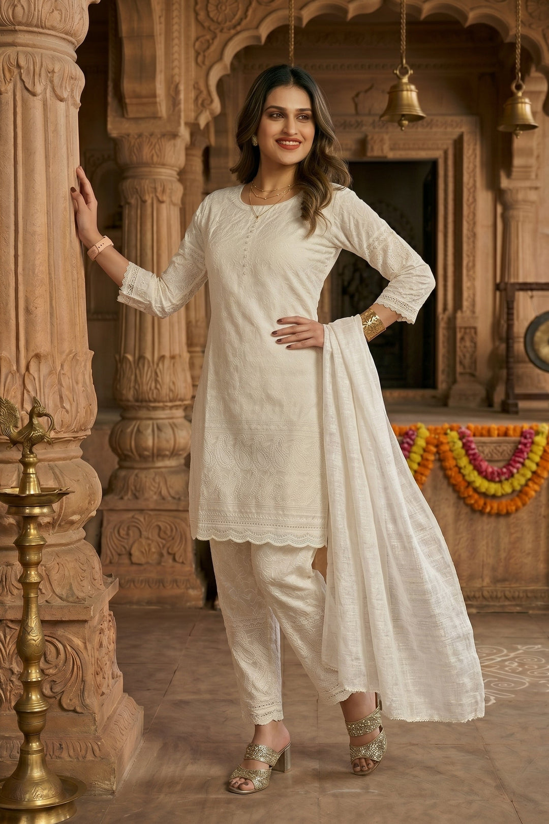 Snow white-Chikankari Kurti set