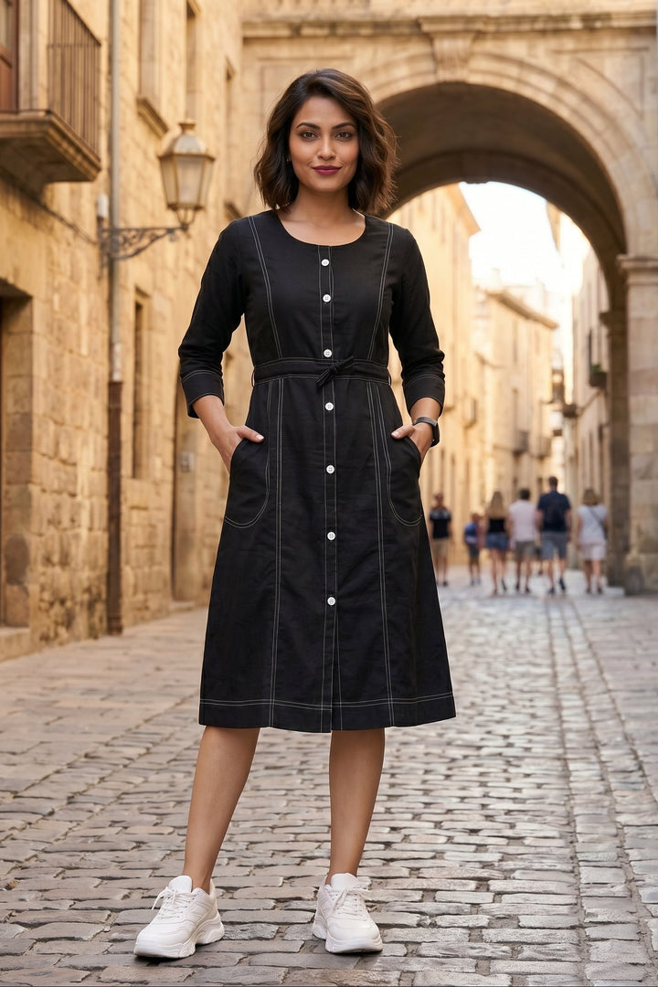 Blessed With- Cotton Dress(Black)