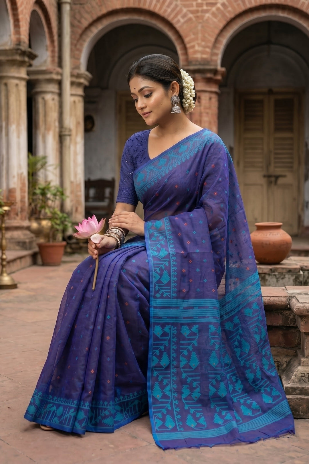 Ektu Bikel Karat Dhakai Jamdani Saree