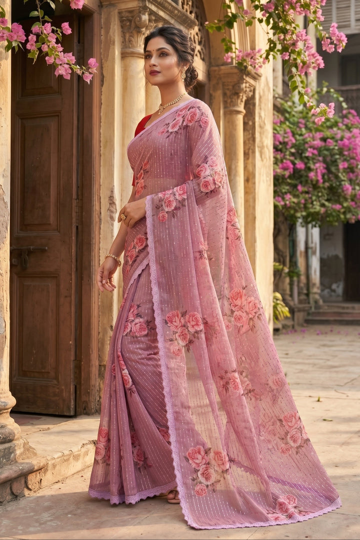Pink Petal Glow – Georgette Silk Saree