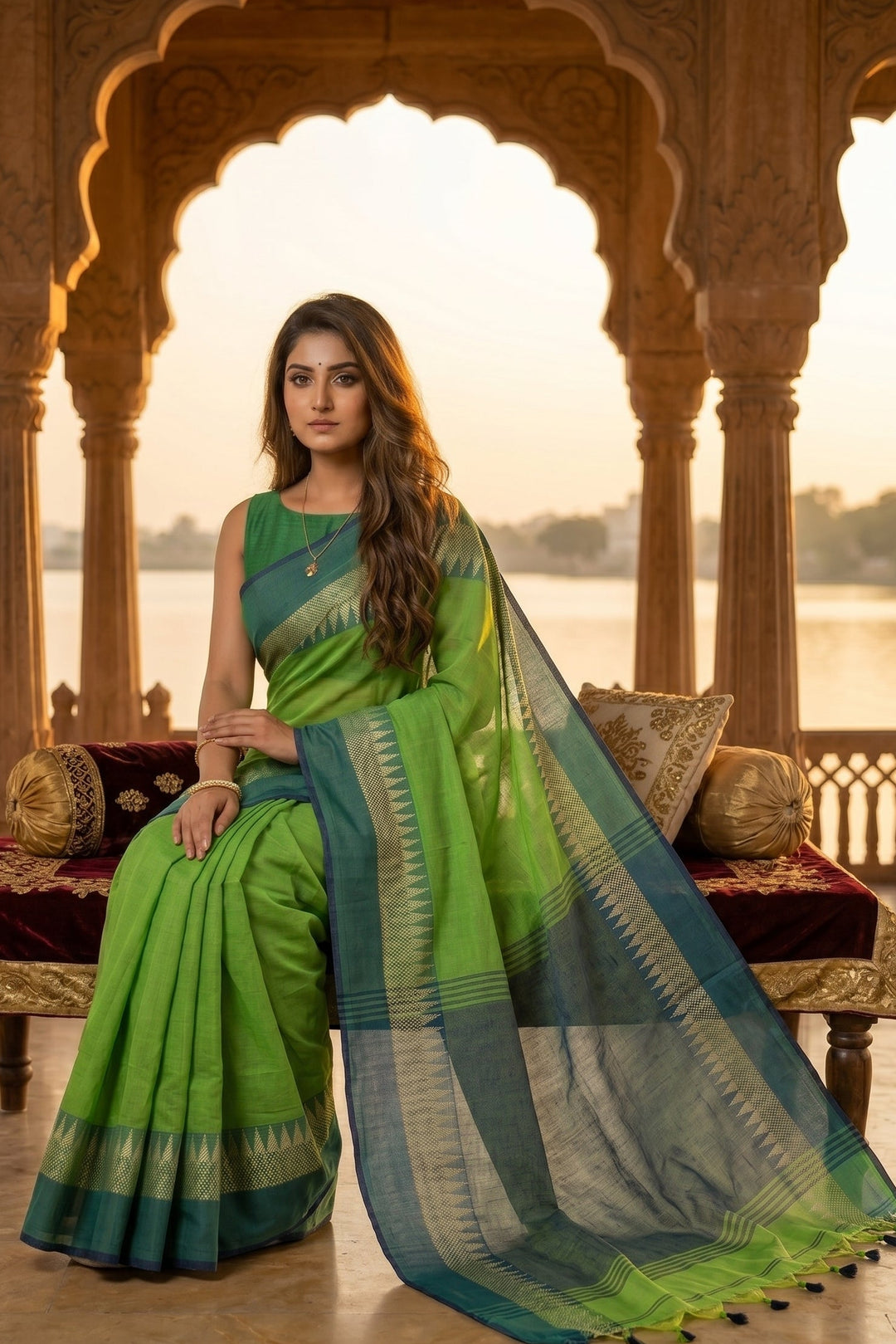 Aura Of Pure Khadi Cotton (Natural Pista Color) Saree
