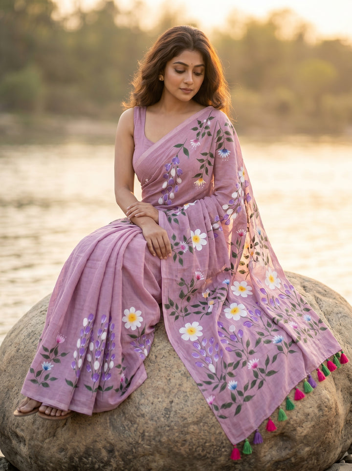 Wildflower Whisper Mul Cotton Saree