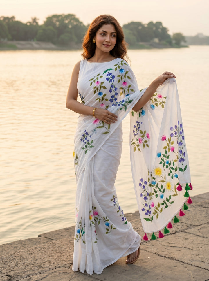 Wildflower Whisper Mul Cotton Saree