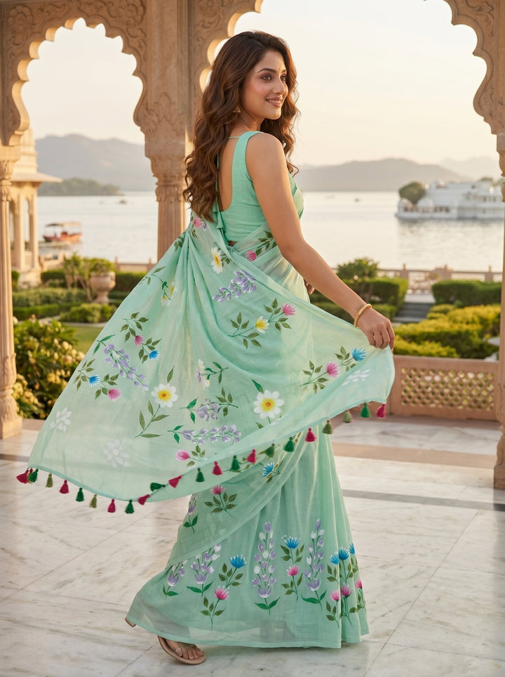 Wildflower Whisper Mul Cotton Saree