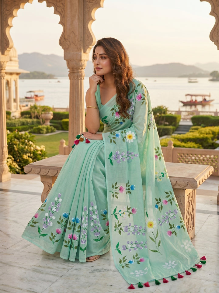 Wildflower Whisper Mul Cotton Saree