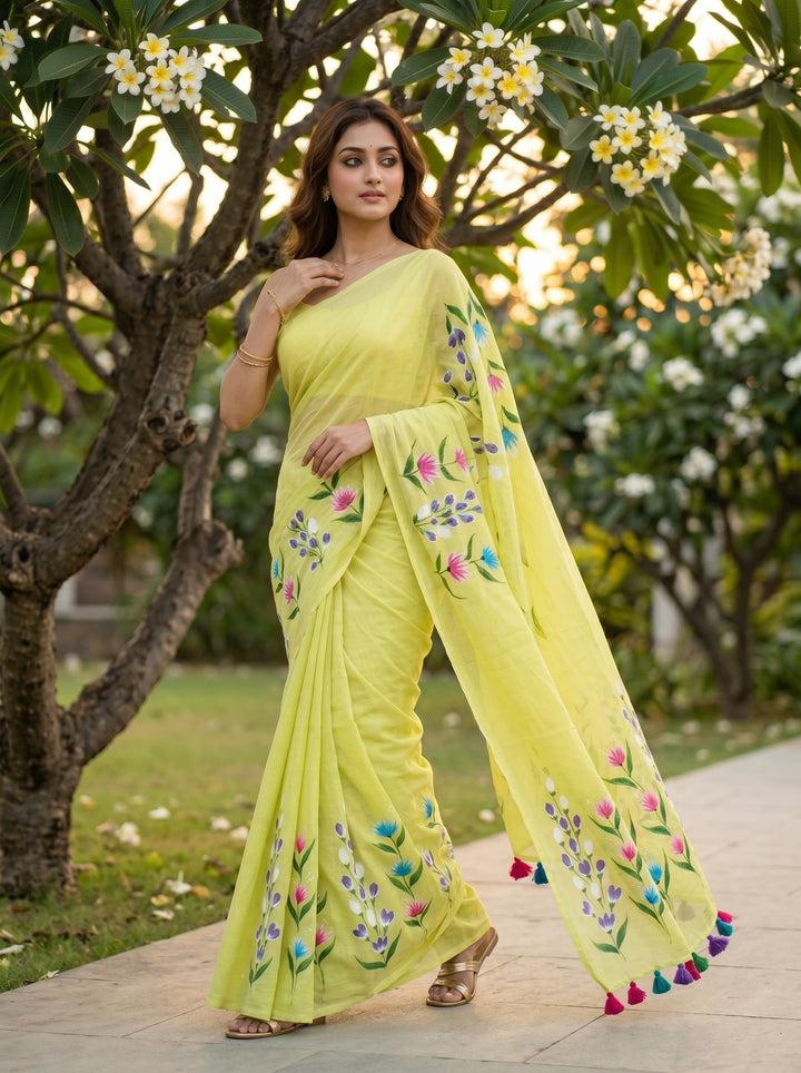 Wildflower Whisper Mul Cotton Saree