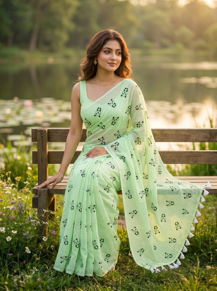 Little Panda Tale Mul Cotton Saree