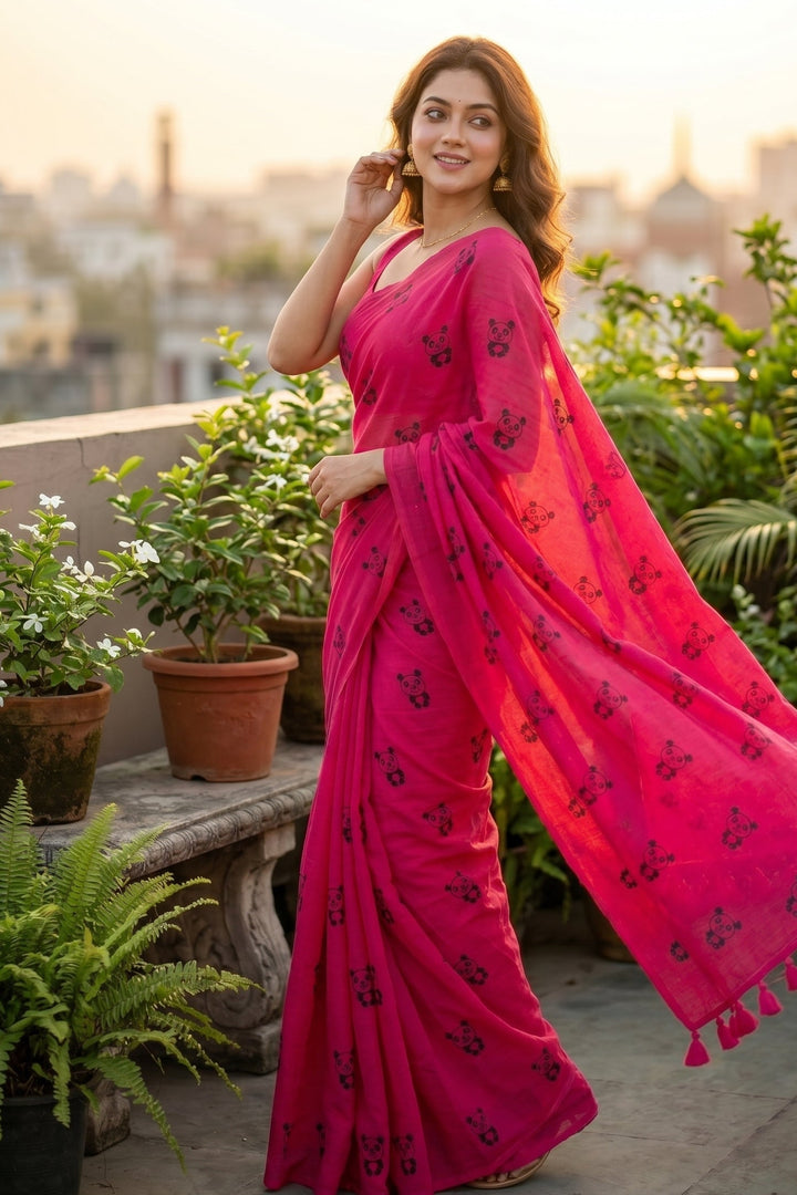 Little Panda Tale Mul Cotton Saree