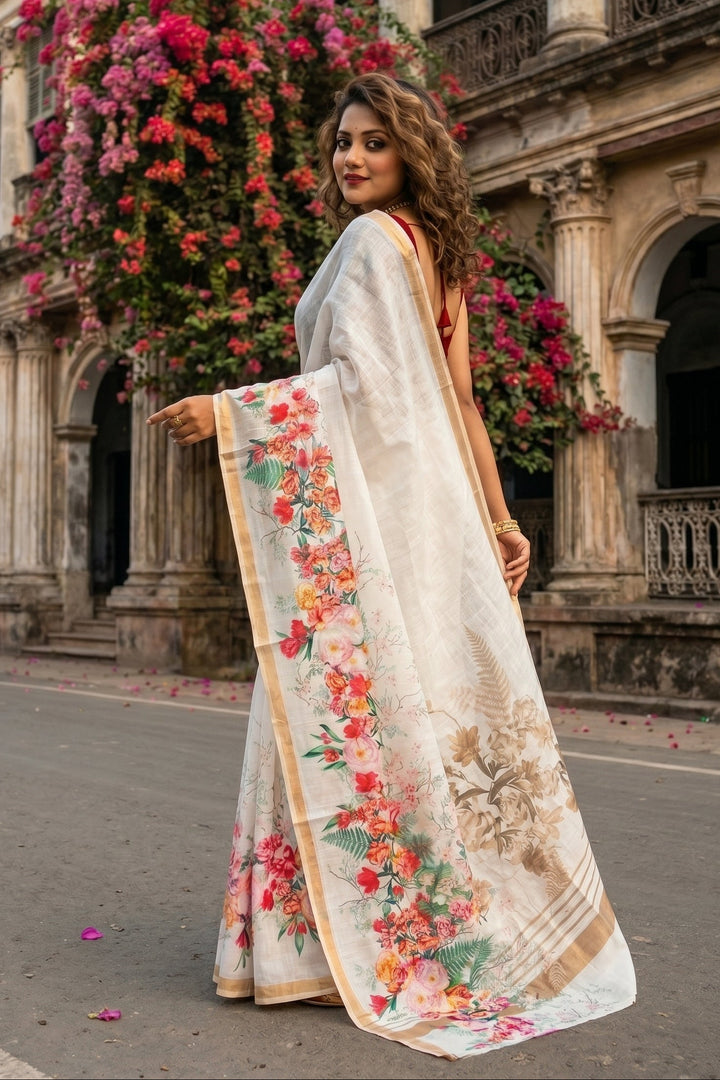 Draped In Stories-Fancy Linen Saree