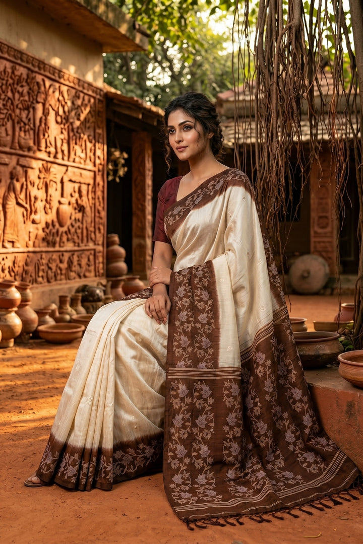 Purabi Prabha Gachi Tussar Banarashi  Saree