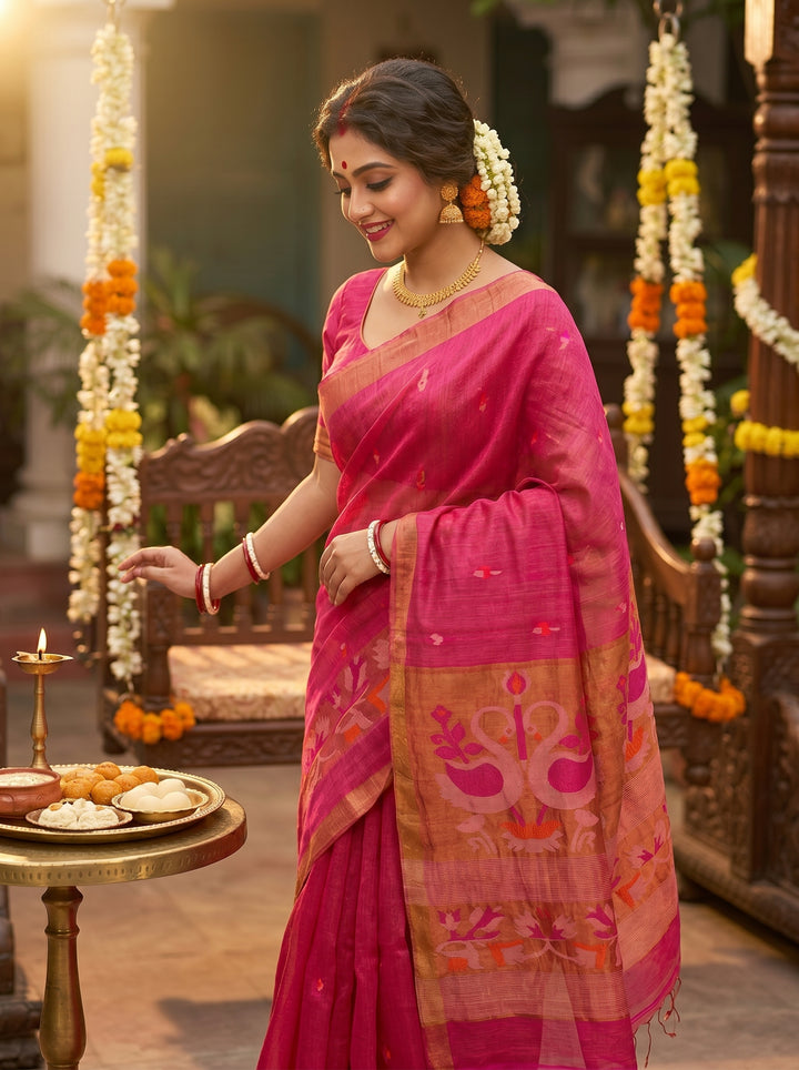 Aponjon Pure Linen Jamdani Saree