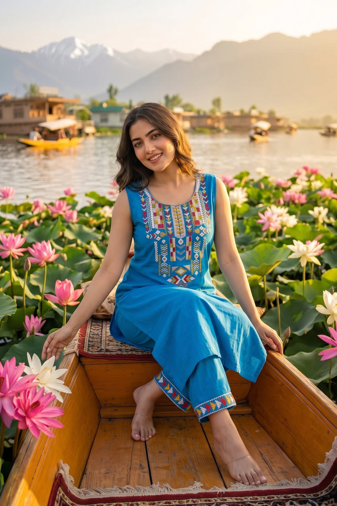 Ocean Bloom Cotton Kurti Set