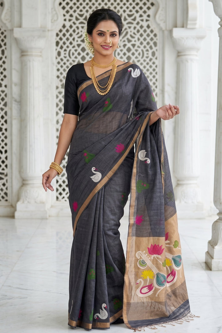 Beena Bandana Tissu Paithani Silk Linen Banarasi Saree