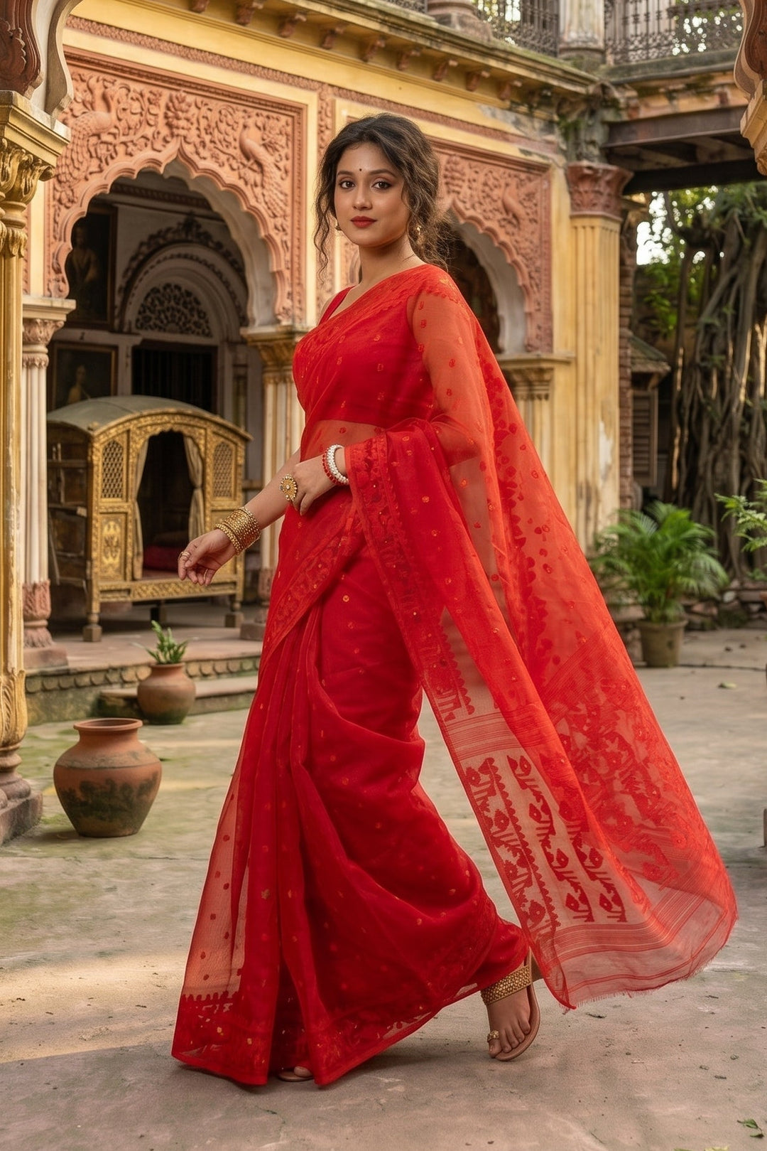 Ektu Bikel Karat Dhakai Jamdani Saree