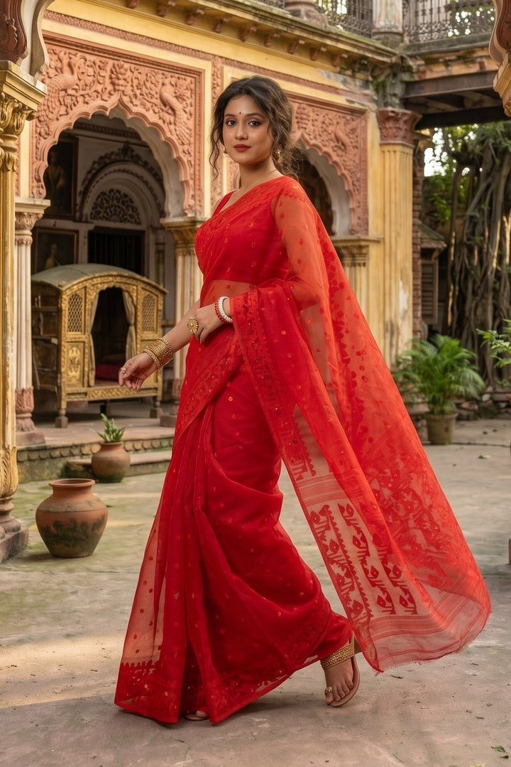Ektu Bikel Karat Dhakai Jamdani Saree