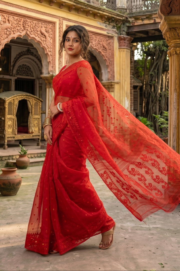 Ektu Bikel Karat Dhakai Jamdani Saree