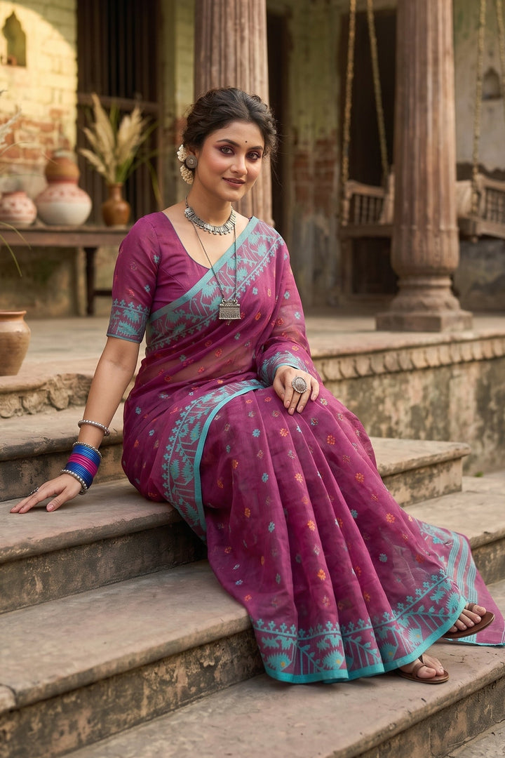Ektu Bikel Karat Dhakai Jamdani Saree