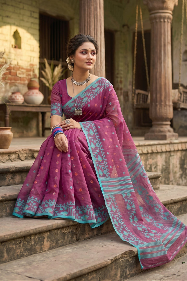 Ektu Bikel Karat Dhakai Jamdani Saree