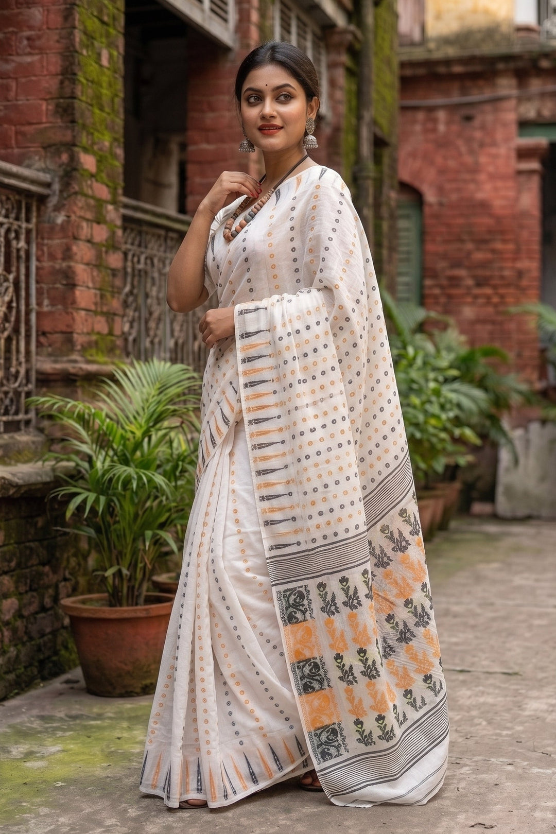 Moner Alo-Bengal Jamdani Saree ( White and Black)