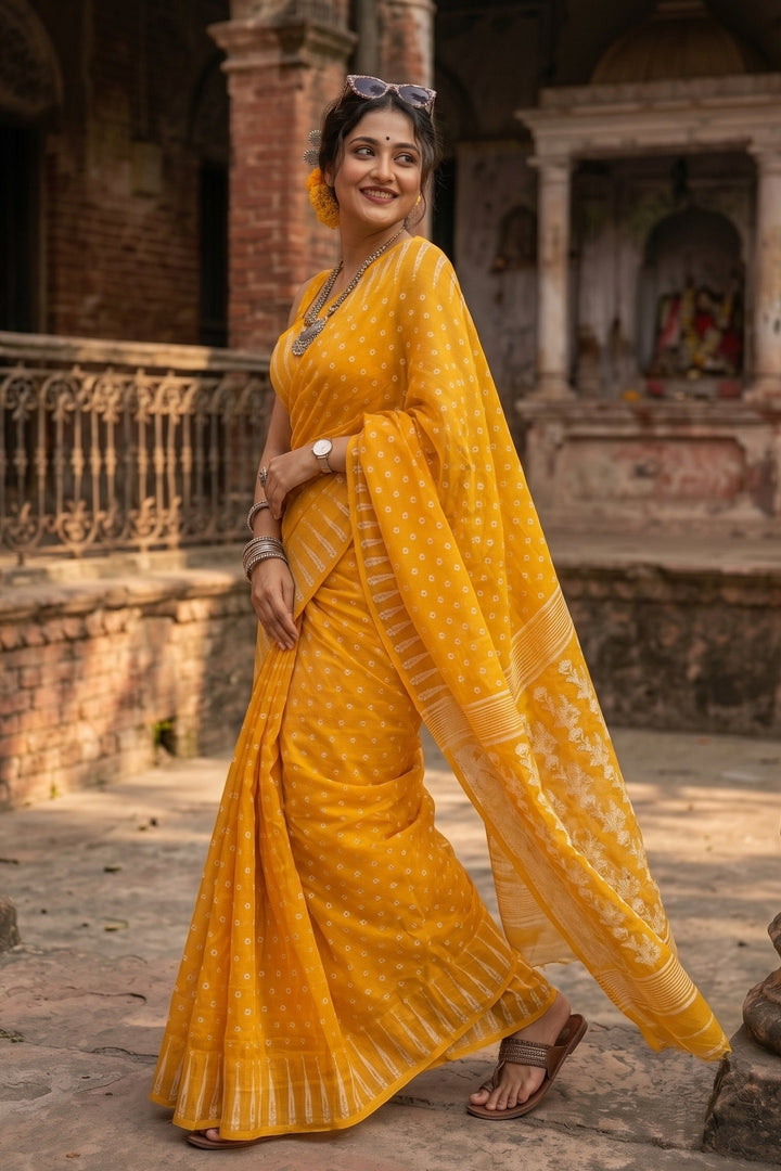 Moner Alo-Bengal Jamdani Saree (Yellow Ochre)