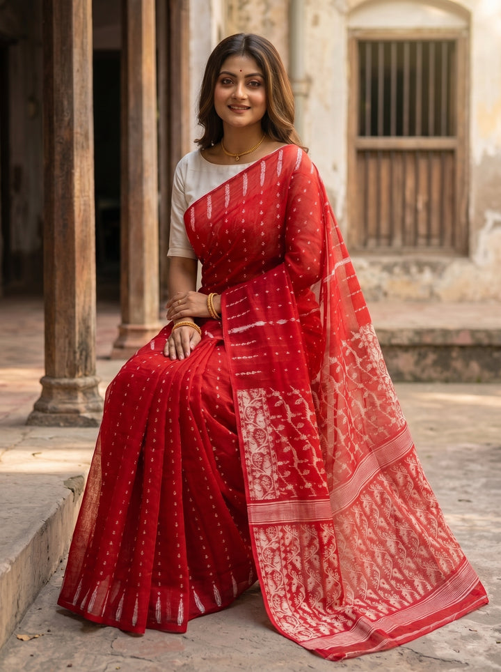 Shatarupa Bengal Jamdani Saree(Red)