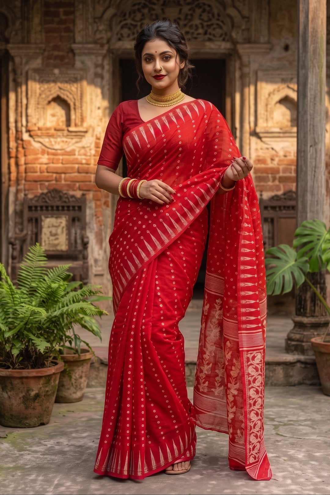 Moner Alo-Bengal Jamdani Saree ( Red)