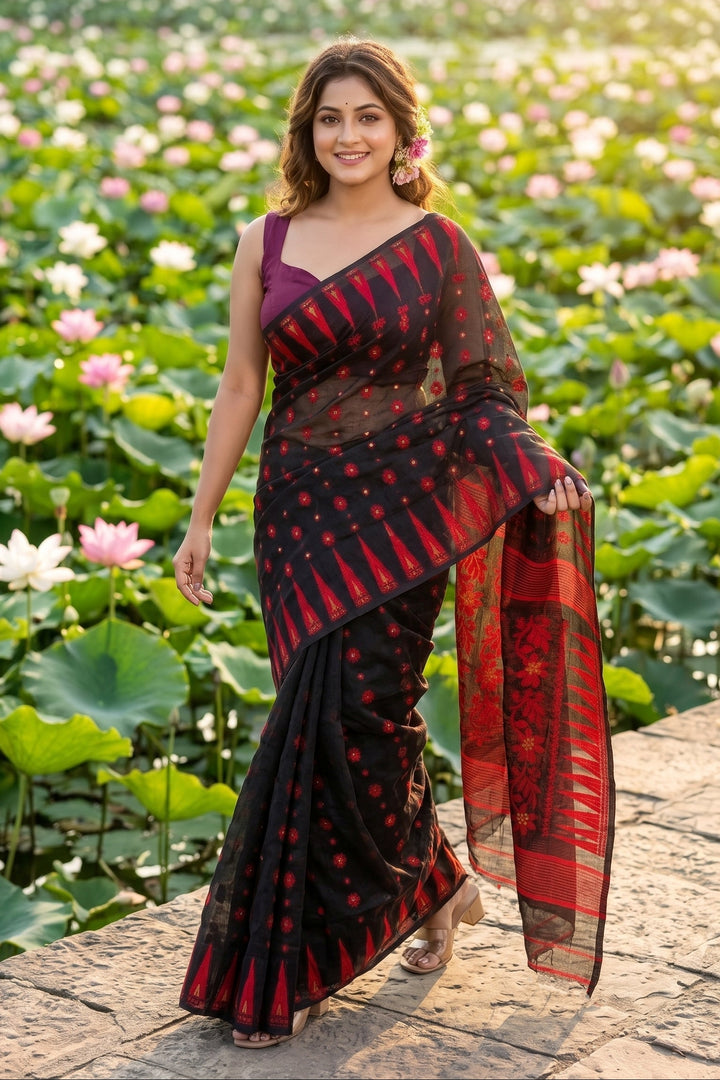 Suranjali Bengal Jamdani Saree (Black)
