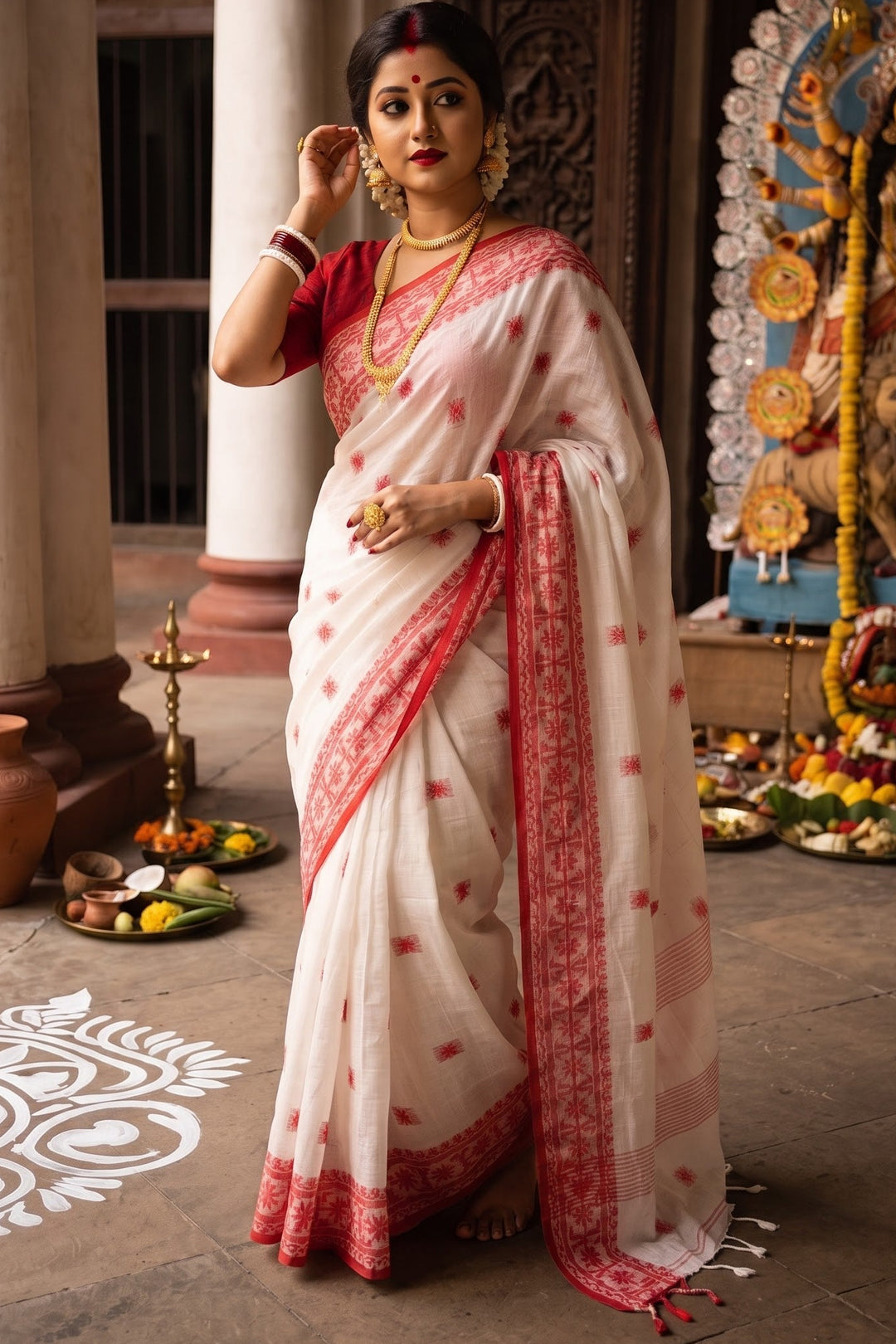 Agomoni Shubhra Khadi Cotton Saree