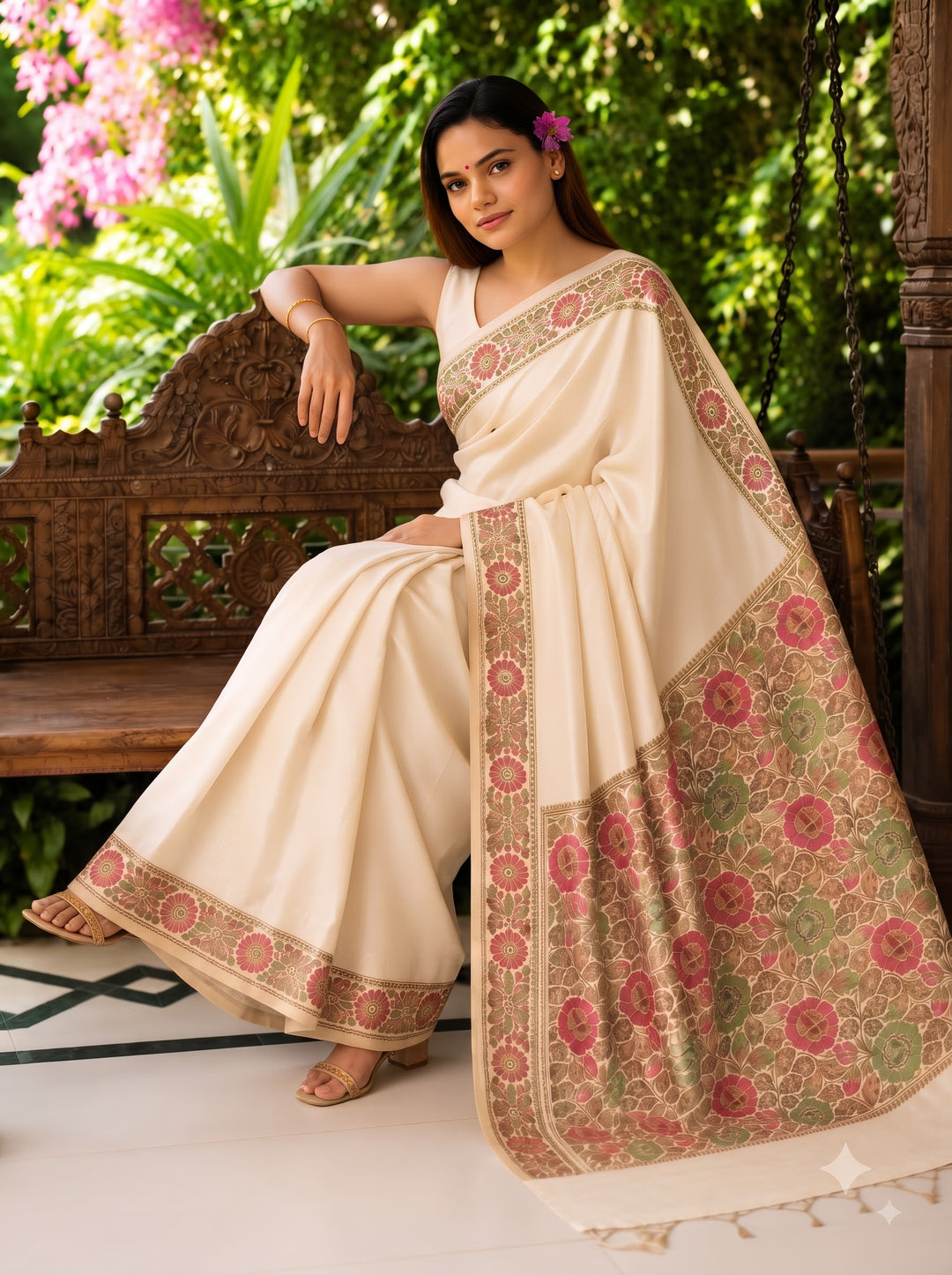 Golden Tapestry Premium Tussar Silk Saree(semi) with Antique Zari Floral Weave